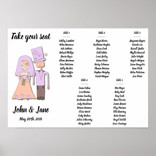 座席表ポスター – 新郎新婦デザイン ポスター (正面)