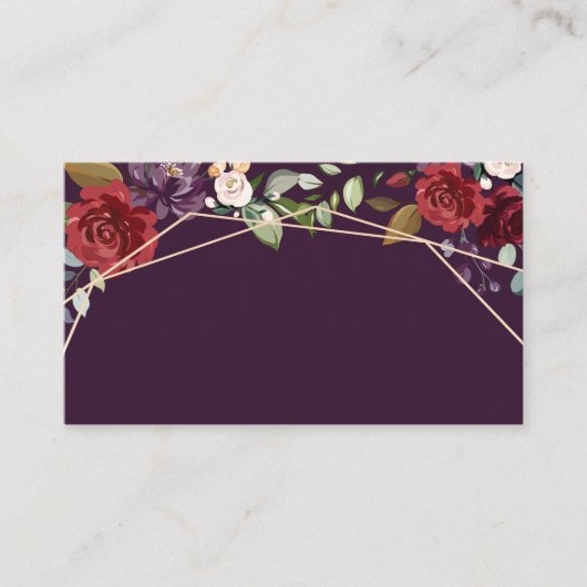 座席表空白のプラムパープルバラ金ゴールド幾何学模様 プレイスカード (正面)