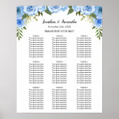 座席表結婚式の青い花標識 ポスター (正面)