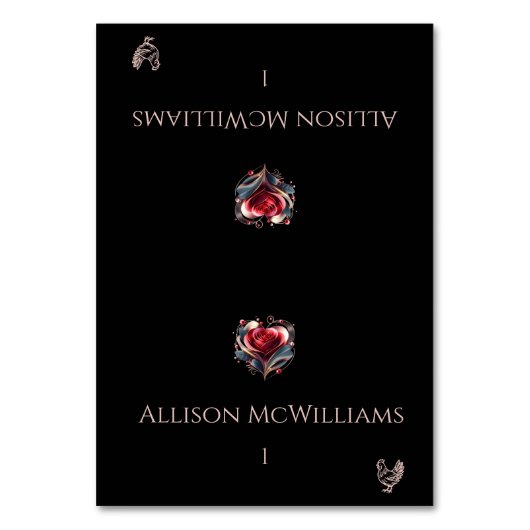 座席表結婚 – チキンアイコン – ハート型バラ テーブルナンバー (正面)