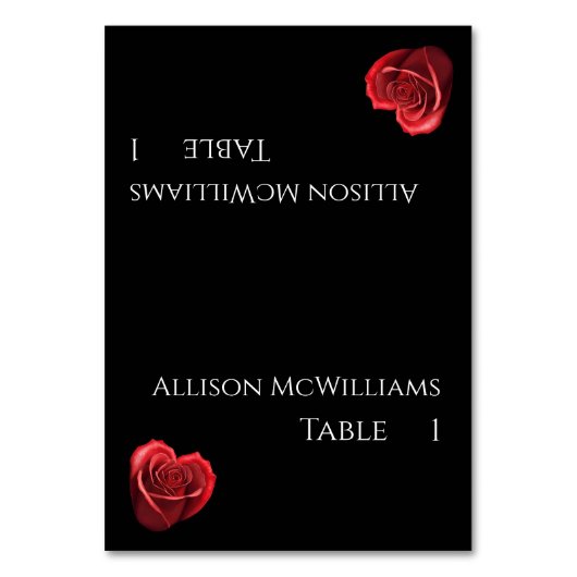 座席表結婚 – ハート型の赤いバラ テーブルナンバー (正面)