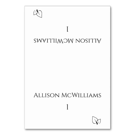 座席表結婚-ベジタリアン – 白黒 テーブルナンバー (正面)