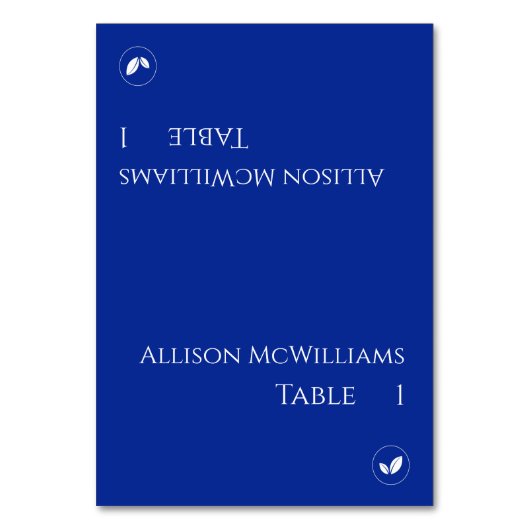 座席表結婚-ベジタリアン – 青と白 テーブルナンバー (正面)