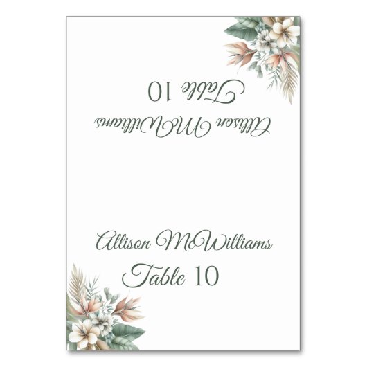 座席表結婚 – 熱帯エレガンス – ベジタリアン- テーブルナンバー (正面)