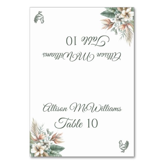 座席表結婚 – 熱帯エレガンス – 家禽 –  テーブルナンバー (正面)