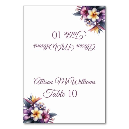 座席表結婚 – 熱帯フローラ-ベジタリアン- テーブルナンバー (正面)