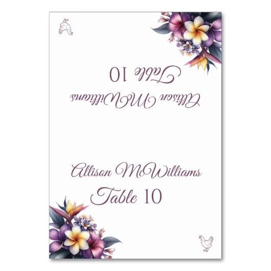 座席表結婚 – 熱帯フローラ – 家 テーブルナンバー (正面)