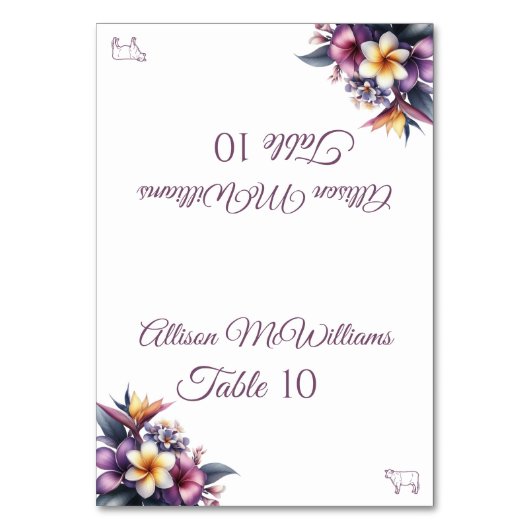 座席表結婚 – 熱帯フローラ – 肉 テーブルナンバー (正面)