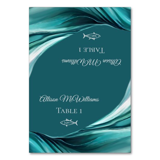 座席表結婚 – 魚のアイコン – エメラルドグリーン – テーブルナンバー (正面)
