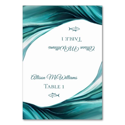 座席表結婚 – 魚のアイコン – エメラルドグリーン – テーブルナンバー (正面)