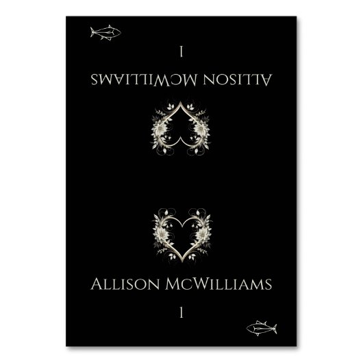 座席表結婚 – 魚のアイコン – 花とハート テーブルナンバー (正面)