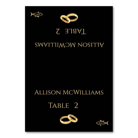 座席表結婚 – 魚のアイコン – 黒と白 –  テーブルナンバー (正面)