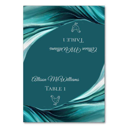 座席表結婚 – 鶏肉のアイコン – エメラルドグリーン –  テーブルナンバー (正面)