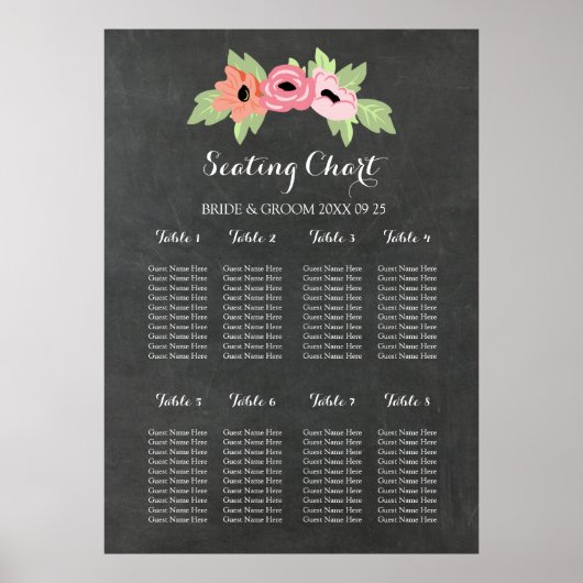 座席表8表チャックボードピンクフローラ ポスター (正面)