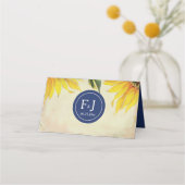 座席表、エ結婚スコートカード、ヒマワリ、ブルー プレイスカード (裏面)