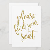 座席金ゴールドグリッターの標識を見つけろ手頃う 招待状 (正面/裏面)