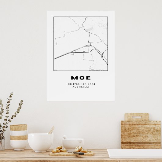 座標を使用したミニマリストの移動マップ ポスター (キッチン)