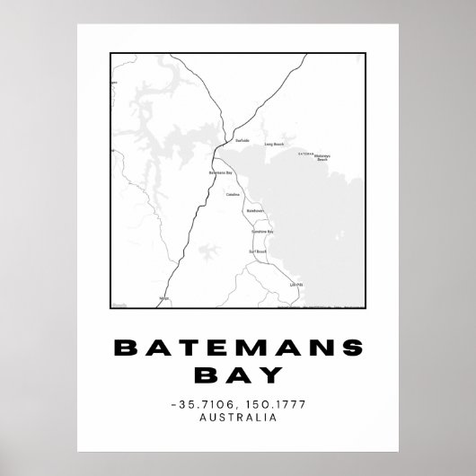 座標を使用したミニマリストBatemanベイマップ | ブラ ポスター (正面)