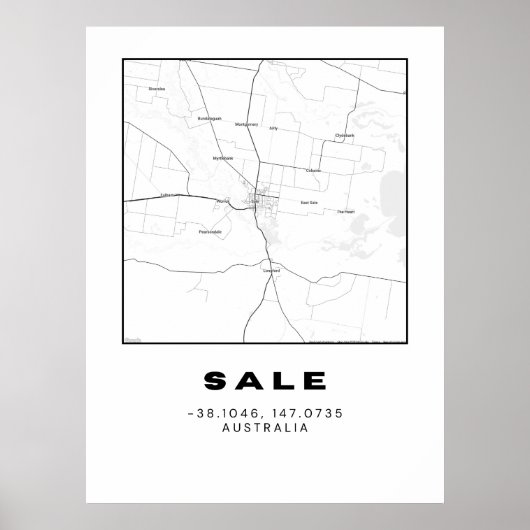 座標を使用したミニマル販売マップ ポスター (正面)