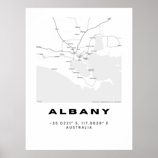 座標を持つミニマリストのアルバニーマップ ポスター (正面)