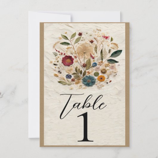 庭お洒落押し花テーブル番号 招待状 (正面)