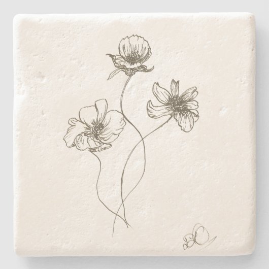 庭かわいらしの花、手書き画像、オリジナル ストーンコースター (正面)