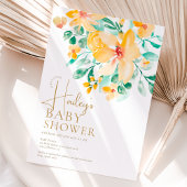 庭かわいらし黄緑フローラ赤ちゃんシャワー 招待状