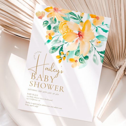 庭かわいらし黄緑フローラ赤ちゃんシャワー 招待状