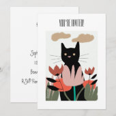 庭での猫の招待状/カード 招待状 (正面/裏面)