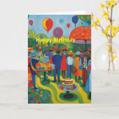 庭での誕生日パーティー2 カード (黄色い花)