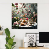 庭での豪華なアフタヌーンティーの設定 ポスター (ホームオフィス)