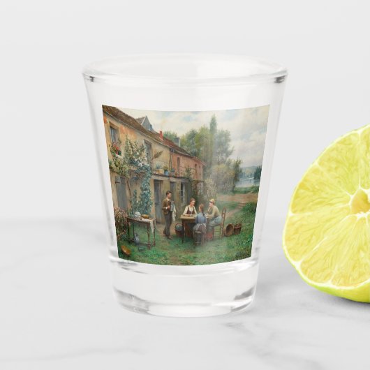 庭でコーヒーを飲む(フランスの風景) ショットグラス (正面)