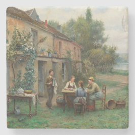 庭でコーヒーを飲む(フランスの風景) ストーンコースター