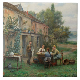 庭でコーヒーを飲む(フランスの風景) タイル