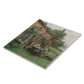 庭でコーヒーを飲む(フランスの風景) タイル (側面)