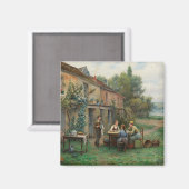 庭でコーヒーを飲む(フランスの風景) マグネット (正面/裏面)