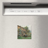 庭でコーヒーを飲む(フランスの風景) マグネット (インサイチュ (食洗機))