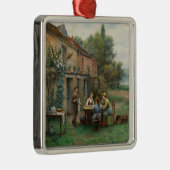 庭でコーヒーを飲む(フランスの風景) メタルオーナメント (右)