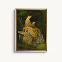 庭で本を読む女性の肖像画ポスター