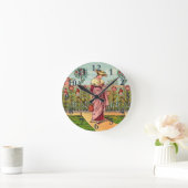 庭で花を育てる女性のアート・アンティーク ラウンド壁時計 (ホーム)