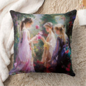 庭で遊ぶ3人の女の子 クッション (ブランケット)