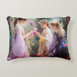 庭で遊ぶ3人の少女 アクセントクッション