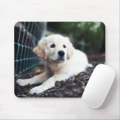 庭で遊んでいるラブラドールの子犬 マウスパッド (マウス)