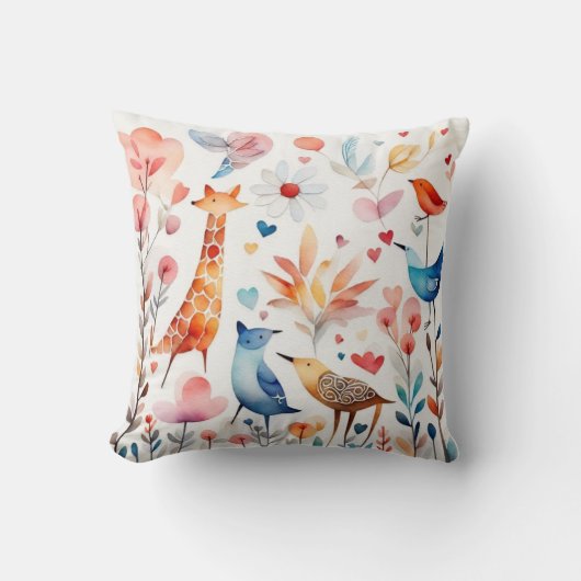 庭にかわいい動物 クッション (正面)