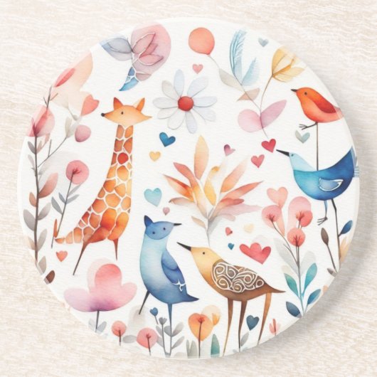 庭にかわいい動物 コースター (正面)