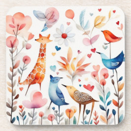 庭にかわいい動物 コースター