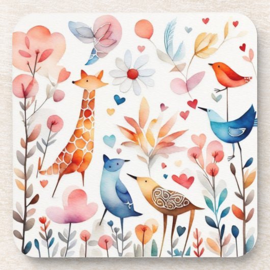 庭にかわいい動物 コースター (正面)