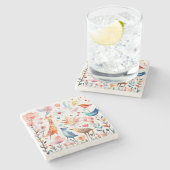 庭にかわいい動物 ストーンコースター (横)