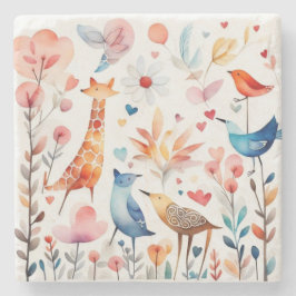 庭にかわいい動物 ストーンコースター