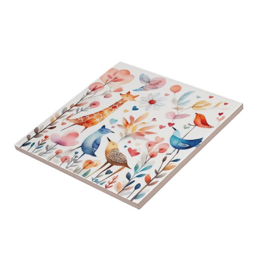 庭にかわいい動物 タイル (側面)